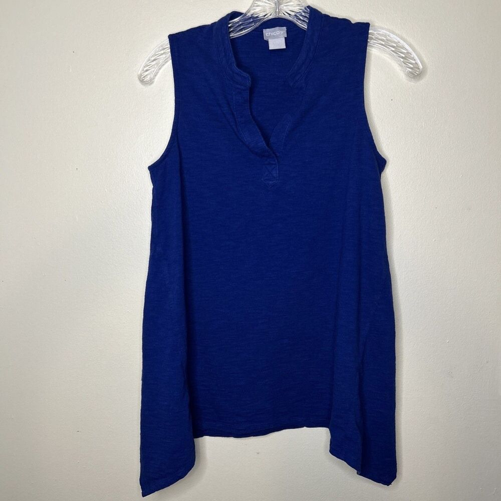 Chico's top Royal Blue Cotton Slub Basic Knit Tunic Tank Size 0 (4/6-S)